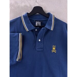 Psycho Bunny Pique Polo Shirt Mens Size 8 Blue Striped Sleeve Casual Golf